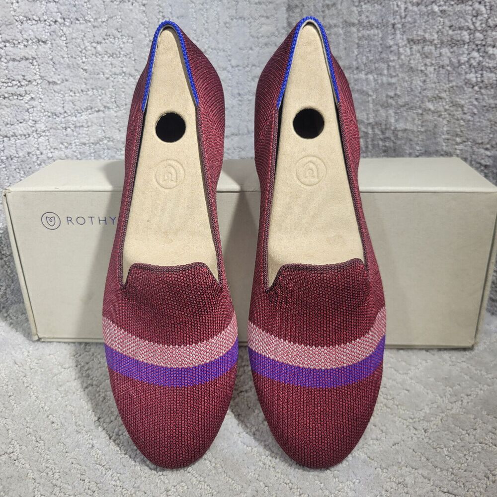 Rothy’s The Loafer Burgundy Garnet Reflective Stripe Flat Shoes Women's 8, 8.5